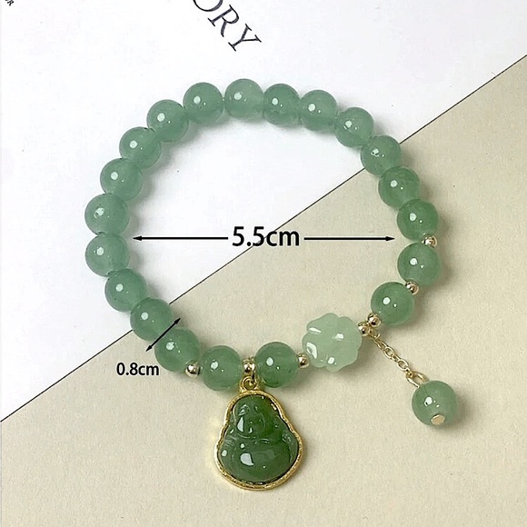 2/25 NWT 1pc Murano Jade Glass Four Leaf Clover Buddha Pendant Bracelet - Picture 5 of 5